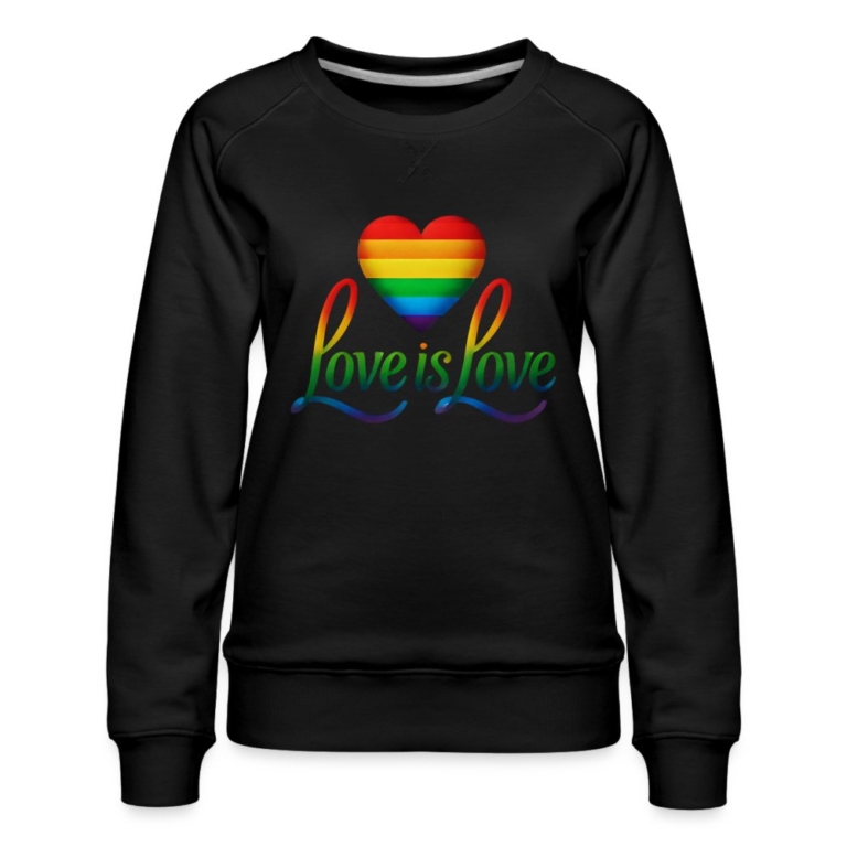 regenbogenherz-mit-spruch-frauen-premium-pullover-schwarz