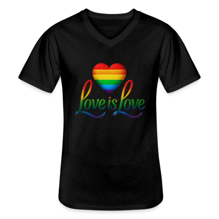 regenbogenherz-mit-spruch-klassisches-maenner-t-shirt-mit-v-ausschnitt-schwarz