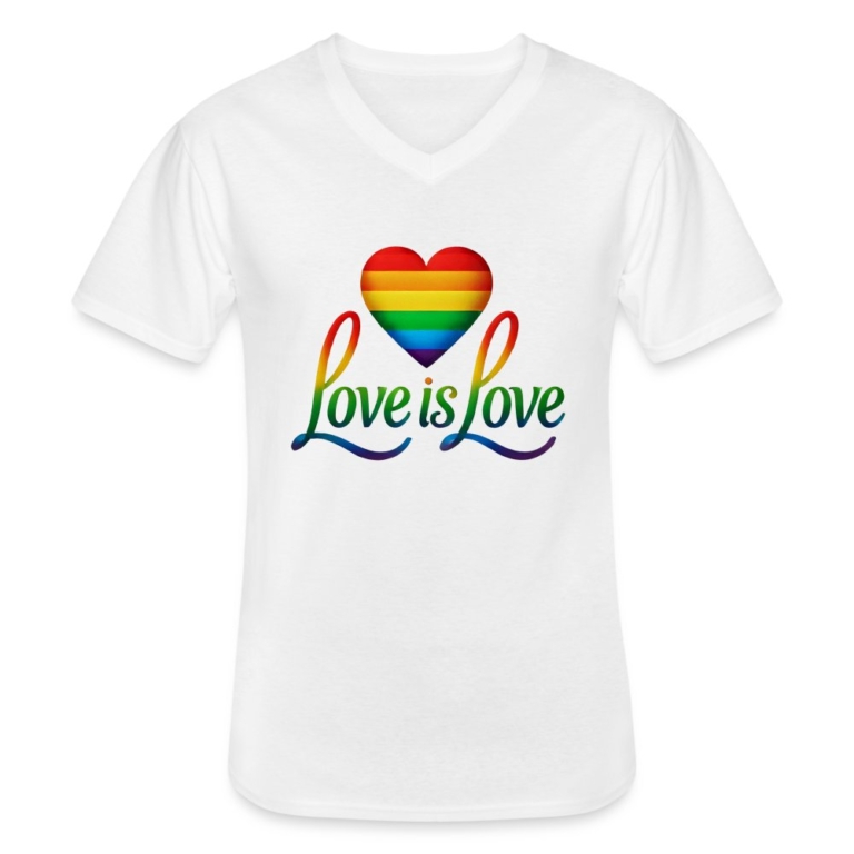 regenbogenherz-mit-spruch-klassisches-maenner-t-shirt-mit-v-ausschnitt-weiss