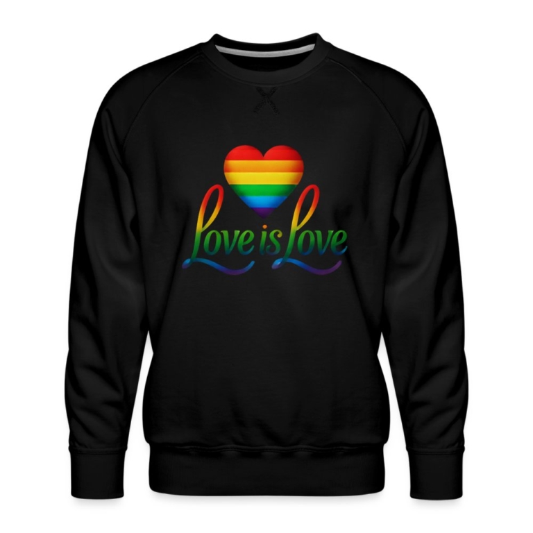 regenbogenherz-mit-spruch-maenner-premium-pullover-schwarz