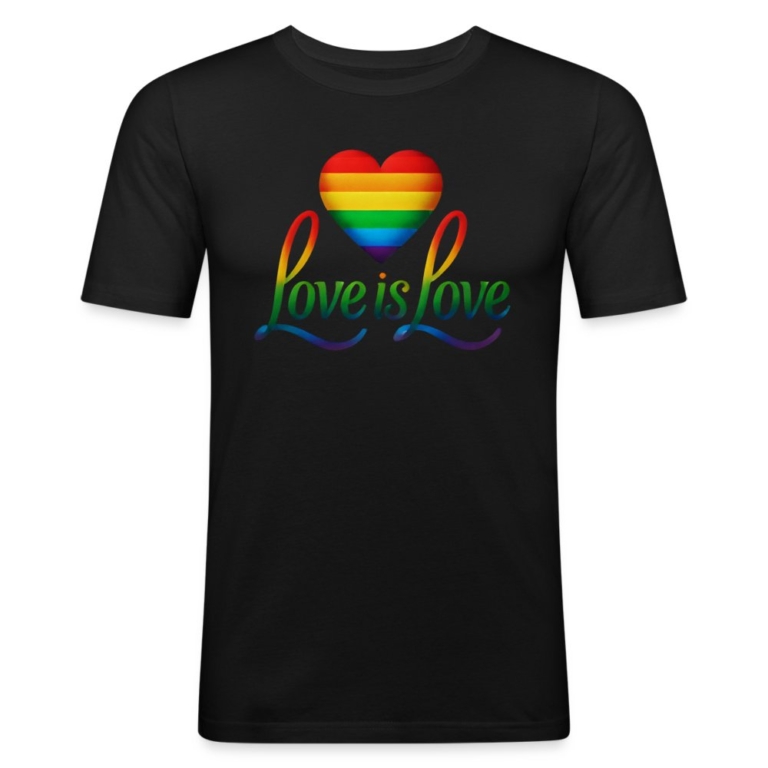 regenbogenherz-mit-spruch-maenner-slim-fit-t-shirt-schwarz
