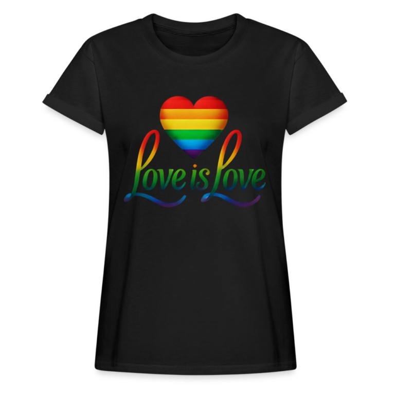 regenbogenherz-mit-spruch-relaxed-fit-frauen-t-shirt-schwarz