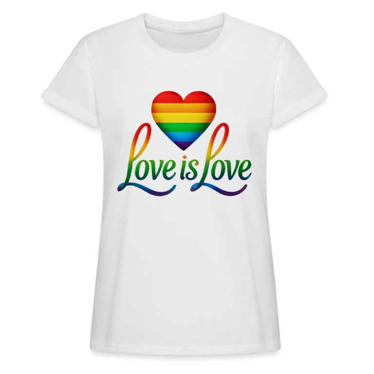 regenbogenherz-mit-spruch-relaxed-fit-frauen-t-shirt-weiss