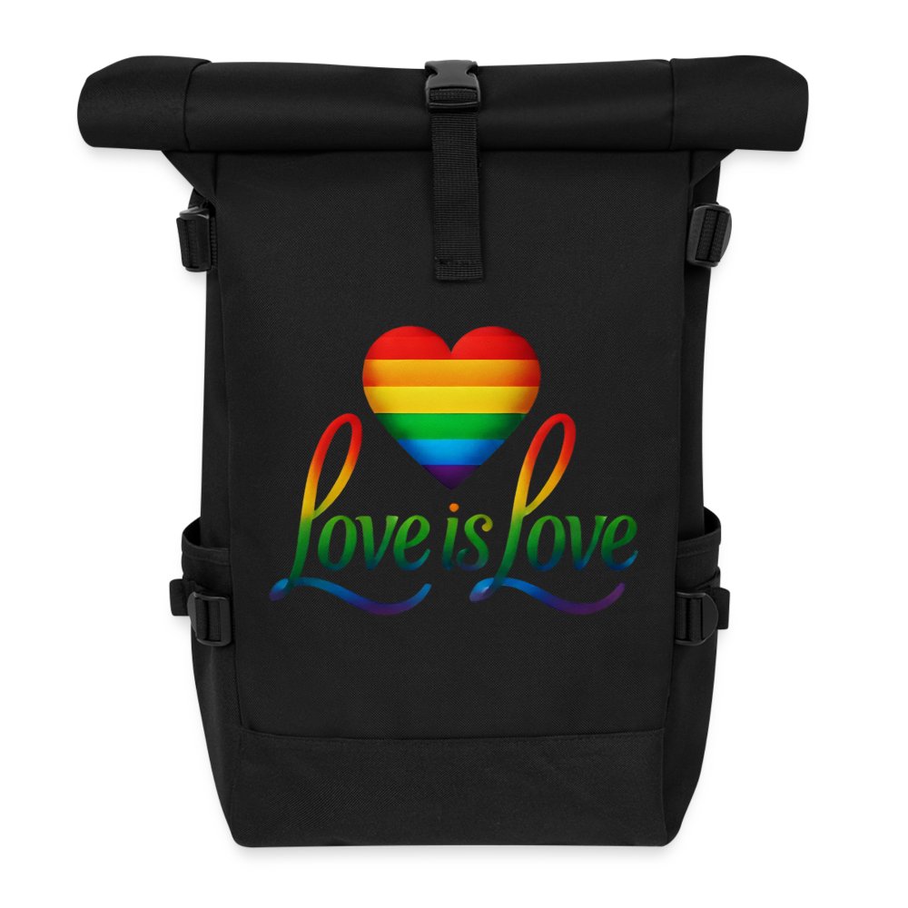 Regenbogenherz mit Spruch - Rolltop Rucksack Schwarz