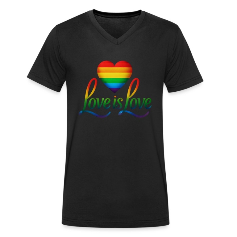 regenbogenherz-mit-spruch-stanleystella-maenner-bio-t-shirt-mit-v-ausschnitt-schwarz