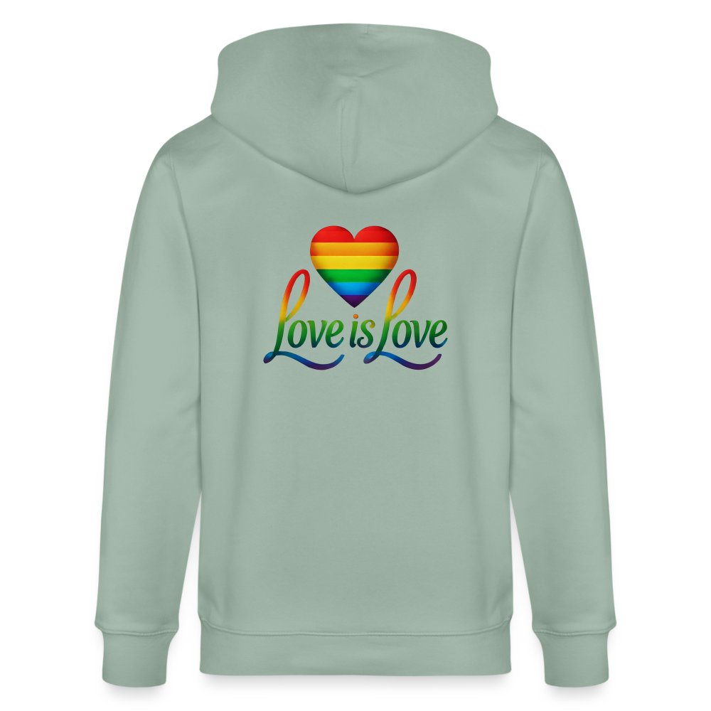 Regenbogenherz mit Spruch - Stanley/Stella Unisex Bio-Kapuzenjacke CULTIVATOR  Helles Graugrün