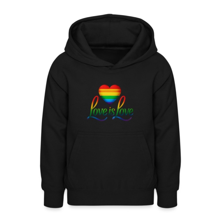 regenbogenherz-mit-spruch-teenager-hoodie-schwarz