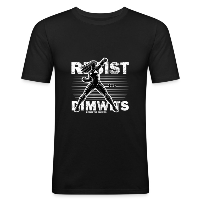 resist-the-dimwits-maenner-slim-fit-t-shirt-schwarz