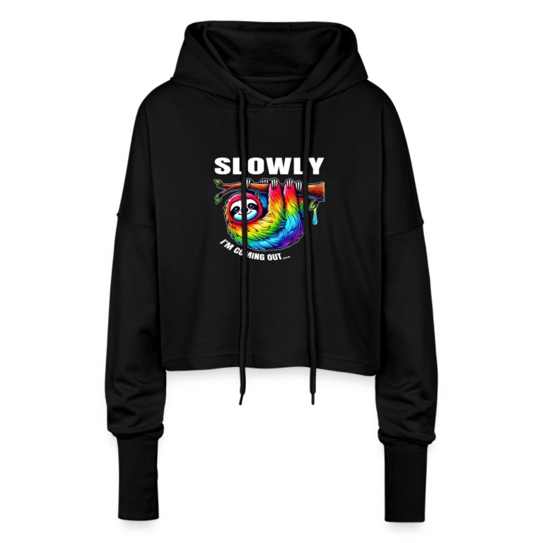slowly-i-m-coming-out-cropped-frauen-hoodie-schwarz