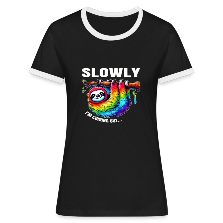 slowly-i-m-coming-out-frauen-kontrast-t-shirt-schwarz-weiss