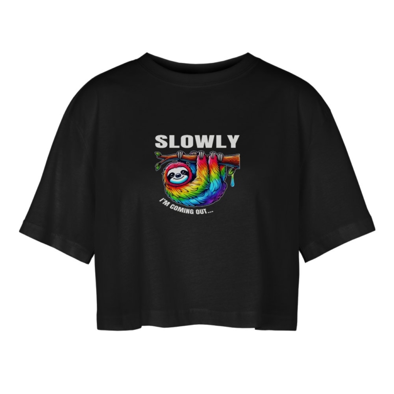 slowly-i-m-coming-out-frauen-oversized-cropped-t-shirt-schwarz
