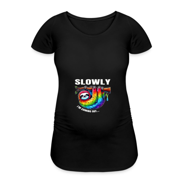 slowly-i-m-coming-out-frauen-schwangerschafts-t-shirt-schwarz