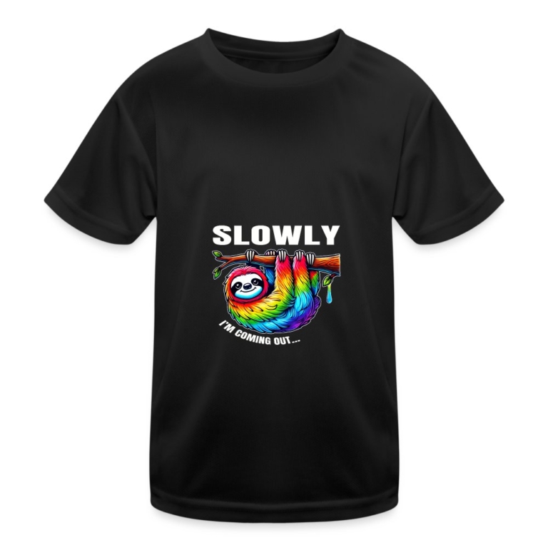 slowly-i-m-coming-out-kinder-funktions-t-shirt-schwarz