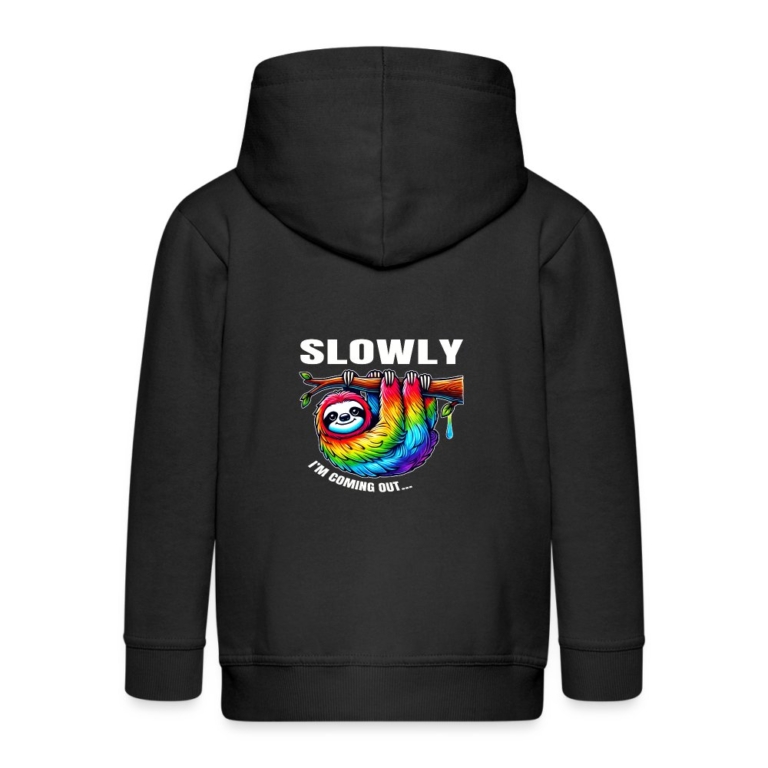 slowly-i-m-coming-out-kinder-premium-kapuzenjacke-schwarz
