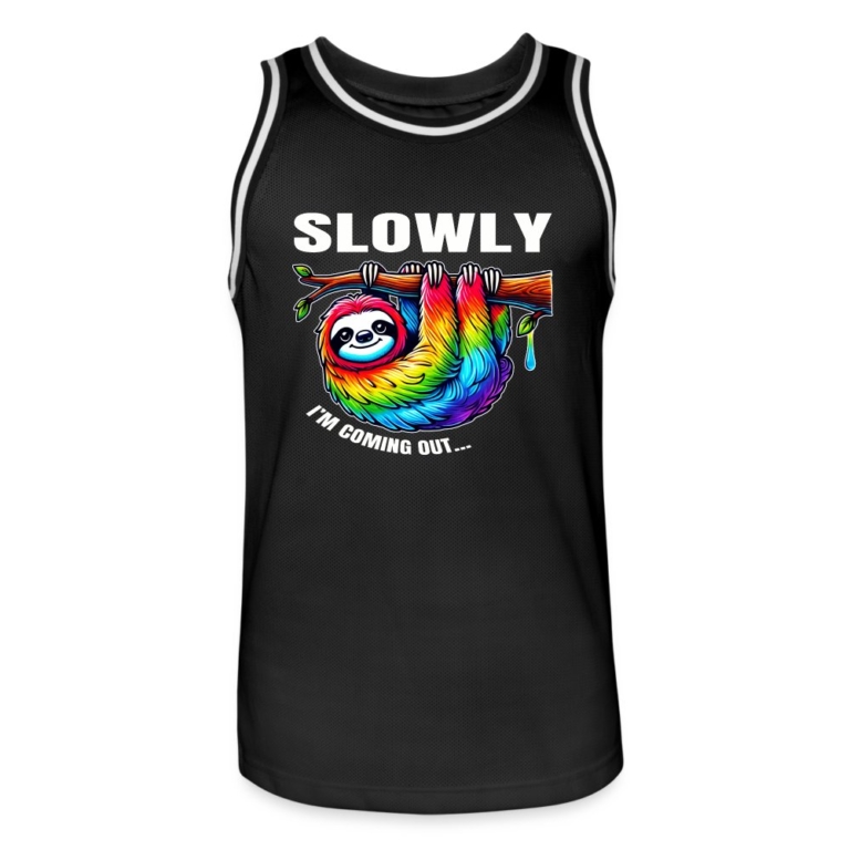 slowly-i-m-coming-out-maenner-basketball-trikot-schwarz-weiss