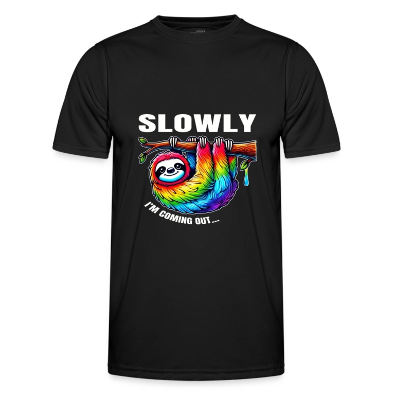 slowly-i-m-coming-out-maenner-funktions-t-shirt-schwarz