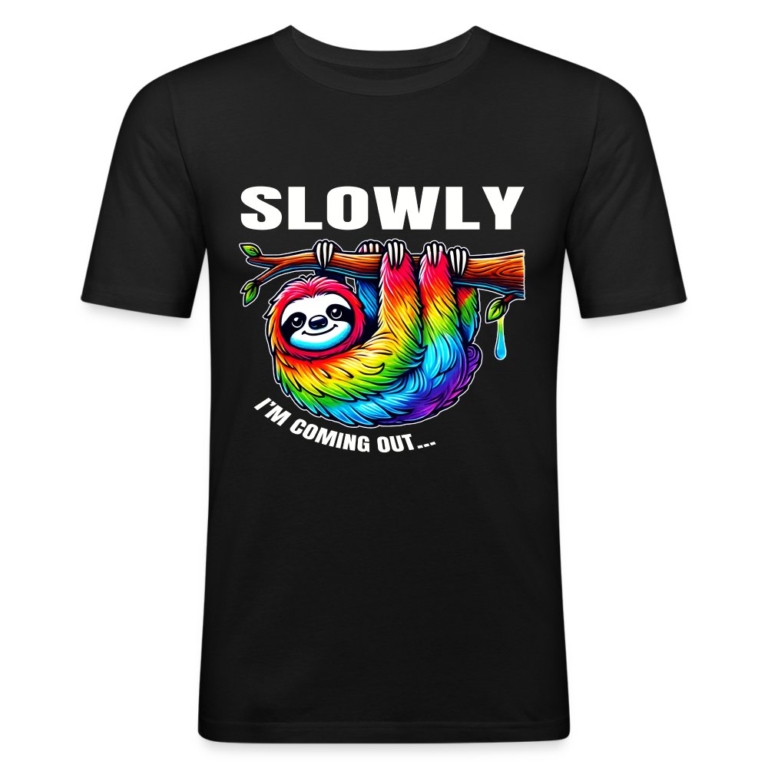 slowly-i-m-coming-out-maenner-slim-fit-t-shirt-schwarz