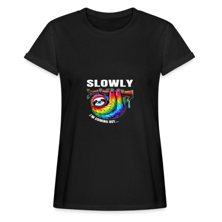 slowly-i-m-coming-out-relaxed-fit-frauen-t-shirt-schwarz