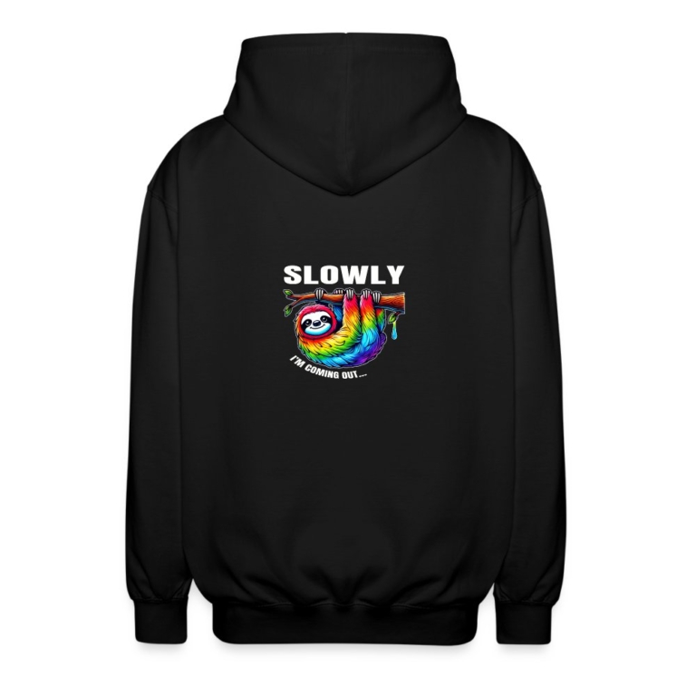 slowly-i-m-coming-out-unisex-kapuzenjacke-schwarz