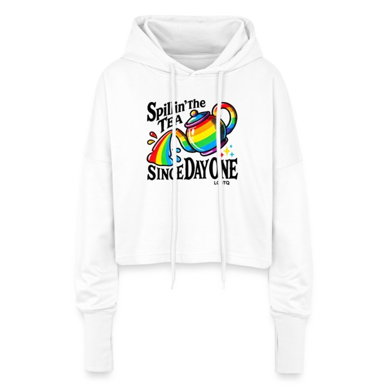 spillin-the-tea-since-day-one-cropped-frauen-hoodie-weiss