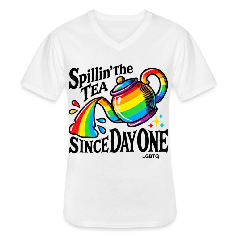 spillin-the-tea-since-day-one-klassisches-maenner-t-shirt-mit-v-ausschnitt-weiss
