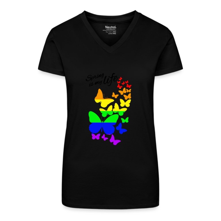 spring-is-my-life-lgbtq-bio-frauen-t-shirt-mit-v-ausschnitt-schwarz