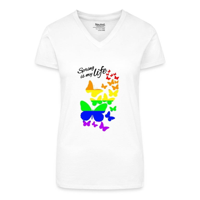 spring-is-my-life-lgbtq-bio-frauen-t-shirt-mit-v-ausschnitt-weiss