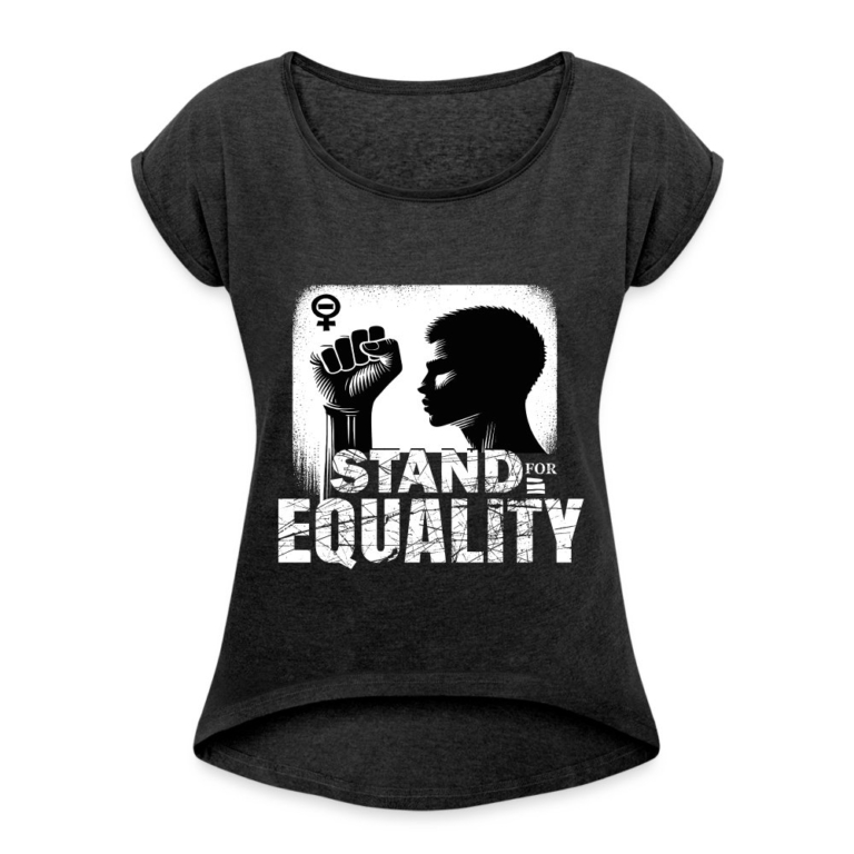 stand-for-equality-frauen-t-shirt-mit-gerollten-aermeln-schwarz-meliert