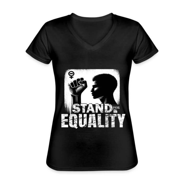 stand-for-equality-klassisches-frauen-t-shirt-mit-v-ausschnitt-schwarz