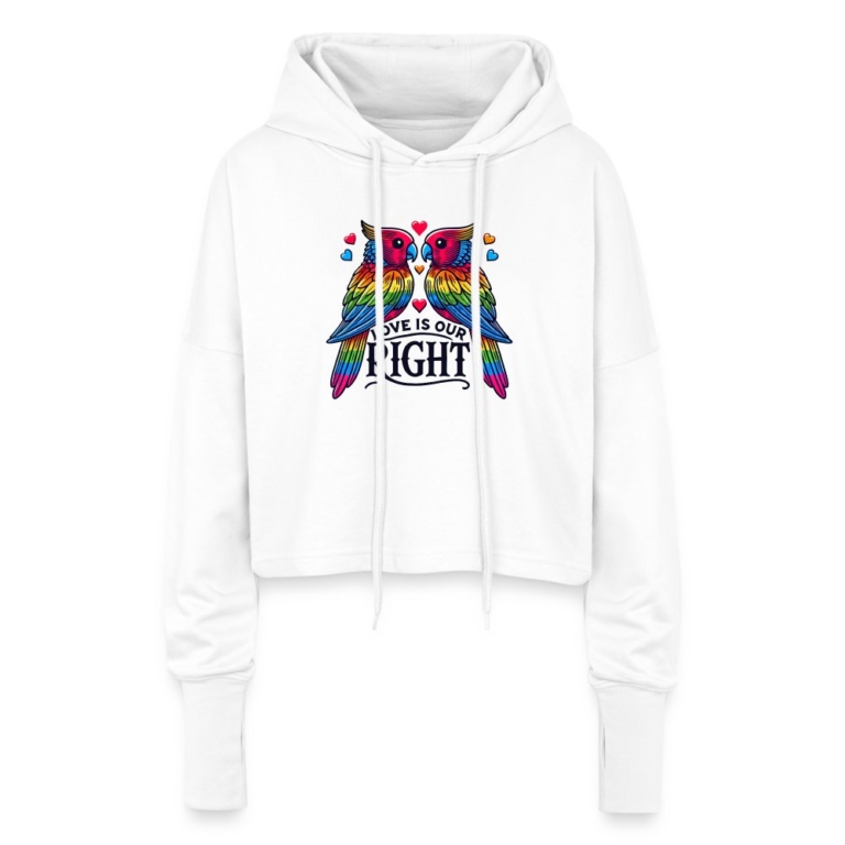 turteltauben-love-is-our-right-cropped-frauen-hoodie-weiss
