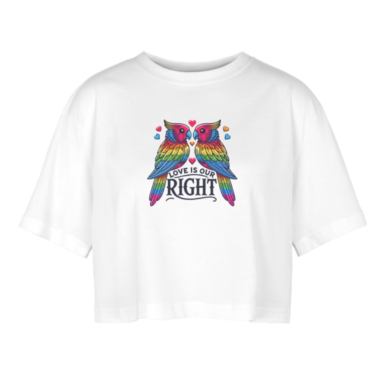 turteltauben-love-is-our-right-frauen-oversized-cropped-t-shirt-weiss