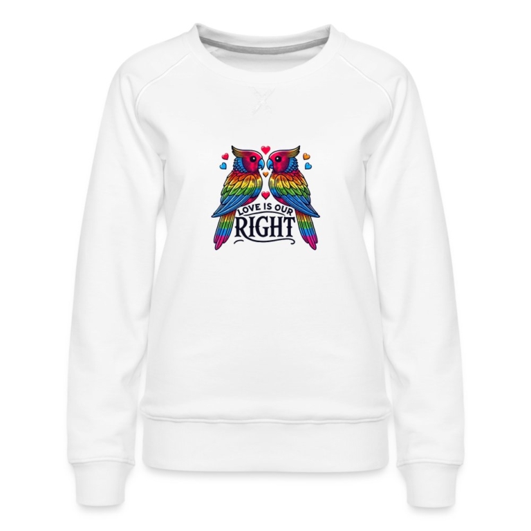 turteltauben-love-is-our-right-frauen-premium-pullover-weiss