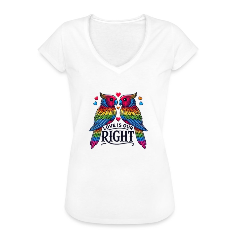 turteltauben-love-is-our-right-frauen-vintage-t-shirt-weiss