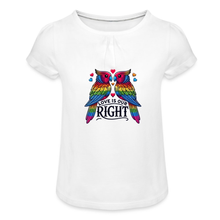 turteltauben-love-is-our-right-maedchen-t-shirt-mit-raffungen-weiss