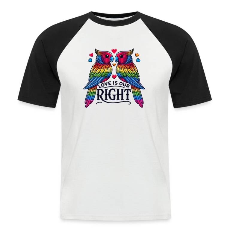 turteltauben-love-is-our-right-maenner-baseball-t-shirt-weiss-schwarz