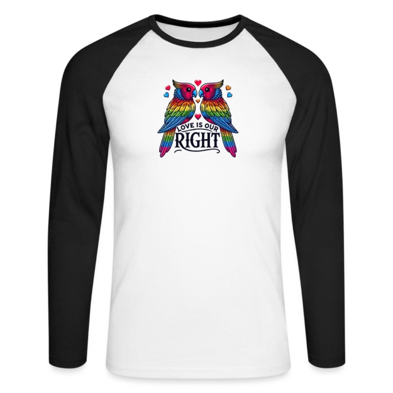 turteltauben-love-is-our-right-maenner-baseballshirt-langarm-weiss-schwarz