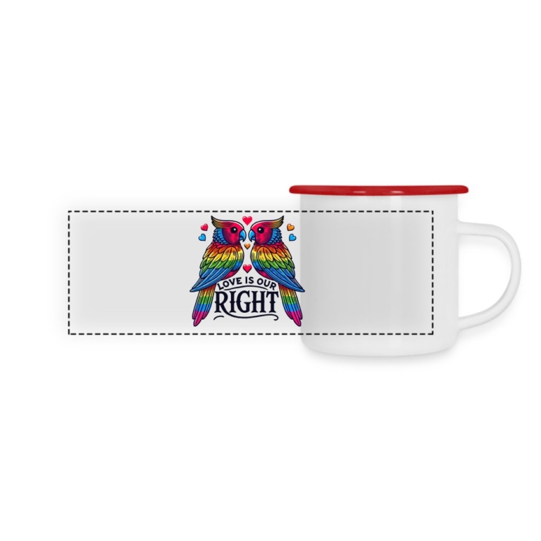 turteltauben-love-is-our-right-panorama-emaille-tasse-weiss-rot