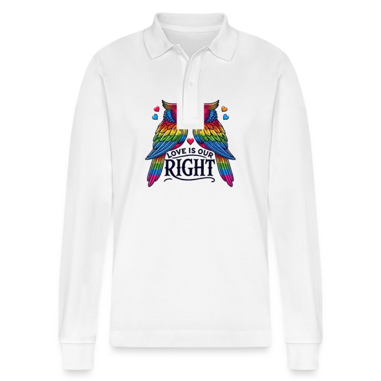 turteltauben-love-is-our-right-stanleystella-unisex-bio-langarm-poloshirt-prepster-weiss