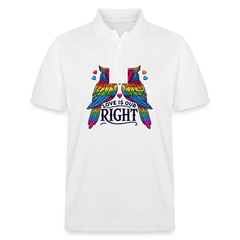 turteltauben-love-is-our-right-stanleystella-unisex-bio-poloshirt-prepster-weiss