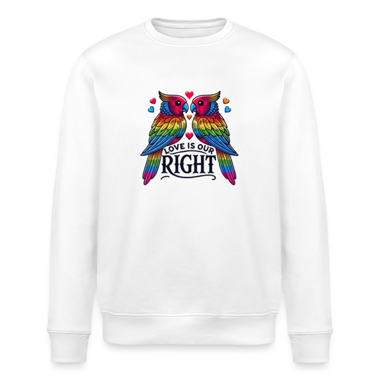 turteltauben-love-is-our-right-stanleystella-unisex-bio-sweatshirt-roller-weiss