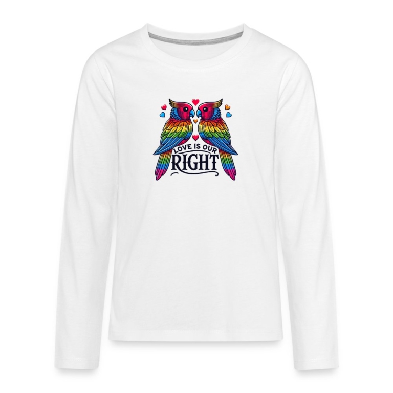 turteltauben-love-is-our-right-teenager-premium-langarmshirt-weiss