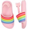 Badelatschen Kinder Mädchen Badeschlappen Sommer Hausschuh rutschfest und Leicht Strand Slippers Karikatur Dusch Badeschuhe Weiche Flache Strand Sandalen 27 Regenbogen