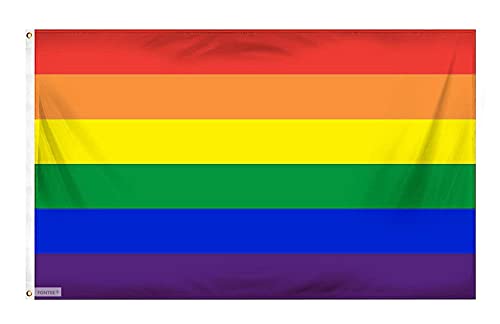 Fontee® [Gay Pride Flagge] [90X150 cm] [Lebendige Farbe] [UV-lichtbeständig] [Leinwandkopf] [Doppelt genäht] [Dicke Messingösen] [Regenbogenfahne]