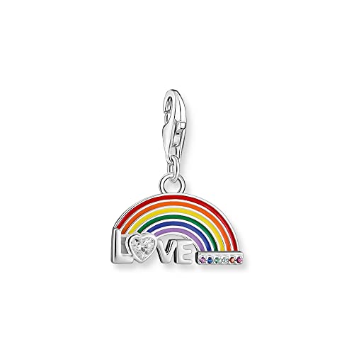 THOMAS SABO Charm-Anhänger bunter Regenbogen aus hochwertigem 925er Sterlingsilber im stilisierten Regenbogen-Design, detailreich gestaltet mit Gravurlinien, Maße: 22 x 17 mm,1925-314-7