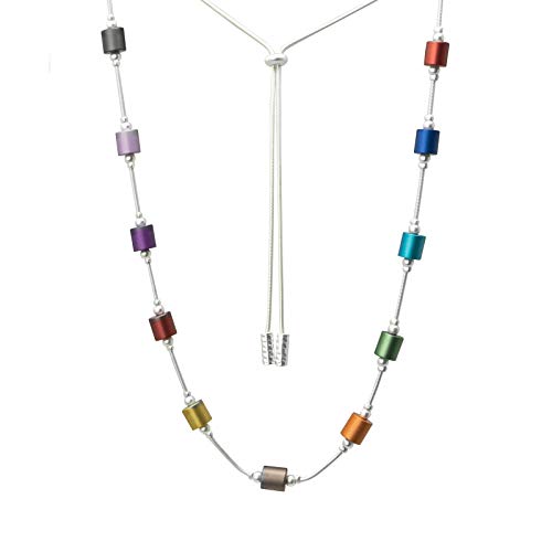 Leslii Damen Kette Lucy, Lange Bunte Zylinder Halskette in Regenbogen Farben, Modeschmuck Collier, Kettenlänge verstellbar