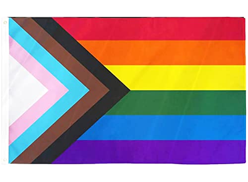 Ainmto 90x150cm Fortschritt Stolz Regenbogen Flagge - LGBT Flagge für Pride-Events