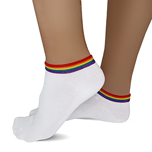 Pride Sneaker-Socken Weiß (3er Pack) - Rainbow Stripes / Gay / Lesbian / LGBT (Größe: M)