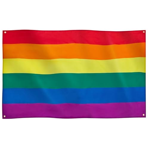 Runesol Regenbogen Pride Flagge, 91x52cm (3ft x 5ft), 4 Ösen, Gay Pride Flagge, LGBT+ Flagge, Pride Fahne, Premium-Fahnen für drinnen und draußen, lebendige Farben