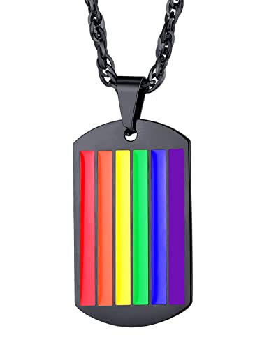 Bandmax Regenbogen Kette Damen Dog Tag Kette Herren Edelstahl Schwarze Kette LGBT Halskette Erkennungsmarke Weizenkette Gay Pride Modeschmuck Accessoire