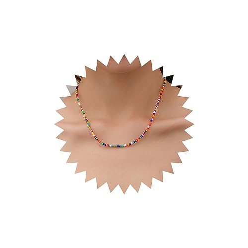 Wendalern Boho Perlen Choker Halskette Regenbogen Rocailles Halskette Glasperlen Schlüsselbein Halskette Bunte Perlenkette Halskette Schmuck für Frauen und Mädchen